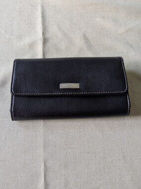 Nine & Company Black Pebbled Faux Leather Checkbook Wallet Organizer